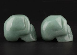 2 NATURAL DONGLING JADE HAND CARVING SKULL STATUE EXORCISM CHRISTMAS GIFT OLD 2