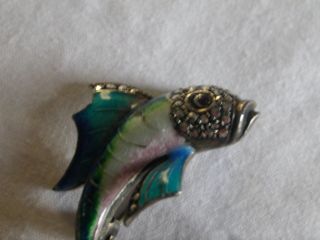 Vintage German Sterling Silver Enamel Fish Pin With Marcasites brooch 2
