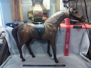 Vintage Leather Horse Figurine 18 " Tall Equestrian Brown Hand Crafted Statue