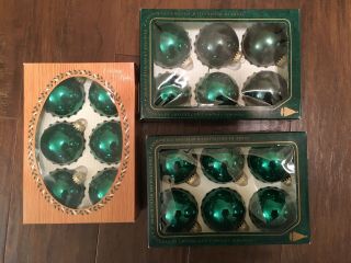3 Boxes Of Vintage Christmas By Krebs Glass Tree Ornaments Set Of 6 Green
