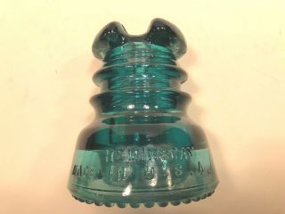 Hemingray 43 Glass Insulator.  Dark Blue/green.  With Drip Beading