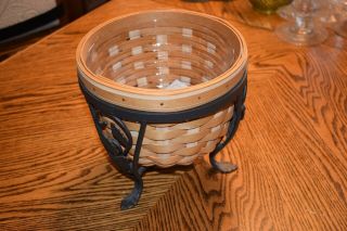 Longaberger 8.  5 " Tall Planter Basket - Wrought Iron Stand - Protector