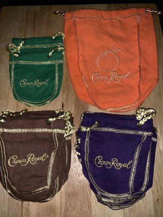 Crown Royal Mini Bags 2 Green 10 Brown 9 Purple 1 Large Peach 50 Ml.  4 