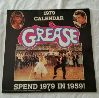 Vintage 1979 Grease Calendar John Travolta,  Olivia Newton John Pink Ladies