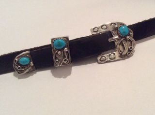 Vintage Signed A Sterling Silver Navajo Black Leather Concho Small Size Belt