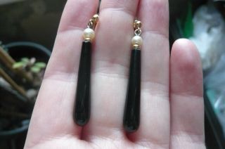 Art Deco Onyx,  Seed Pearl And 9 Carat Gold Earrings