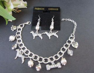 Lab / Golden Retriever Charm Bracelet & Earrings W/ Freshwater Pearls & Crystals