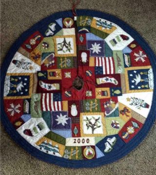 Pottery Barn Christmas Holiday Tree Skirt Patchwork Quilted 60 "