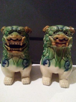 Vintage Chinese Asian Glazed Ceramic Foo Dog Dragon Lion Statue Incent Burner