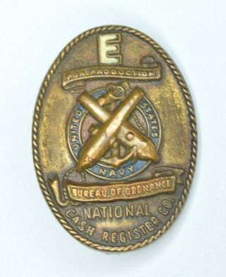 Authentic Wwii Us Navy " E " Production Award Pin - National Cash Register Co.