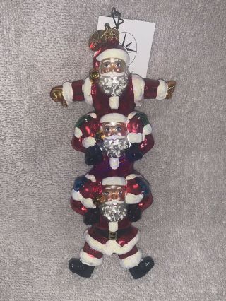 Christopher Radko " Stack Of Santas” 1011193 Christmas Ornament Tag & Box