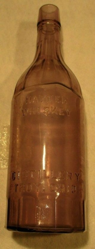 Hayner Distilling 4 City 1897 Patent Amethyst Pre Pro Whiskey Bottle Hand Blown