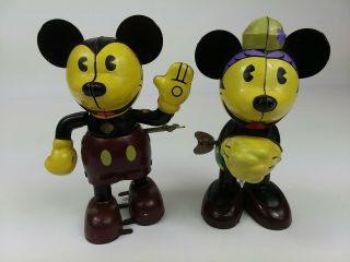 Disney Vintage Retro Wind - Up Tin Toy Mickey Minnie Mouse Young Epoch