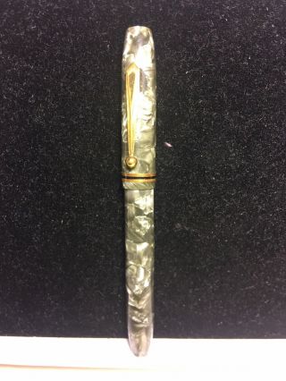 Vintage Restored Grey/olive Marbled Unbranded Fountain Pen.  Great Celluloid