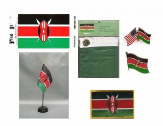 Kenya Heritage Flag Pack - Kenyan 3x5 Flag,  2 Lapel Pins,  Vinyl Decal