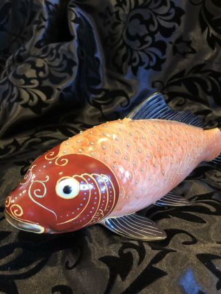 Gorgeous " Andrea By Sadek " Japanese Koi Fish Porcelain Figurine Handpainted