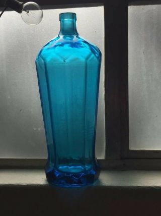Aqua Blue Czechoslovakia Glass Siphon Bottle 10 Sides Heavy 1935 Boise Idaho Wow