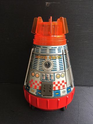 Vintage Sh Horikawa Space Capsule Japan Tin Toy Battery Operated - Great
