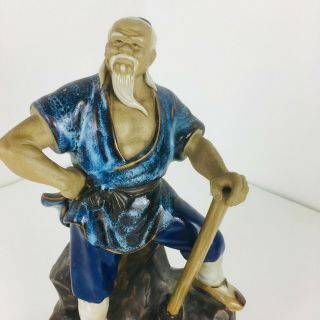 Vintage Chinese Clay Oriental Mudman Figure Statue Shiwan blue clothes Mud Man 3
