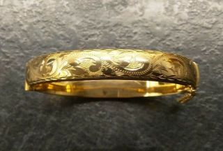 Old Vintage Fancy 9ct Rolled Gold Hinged Bangle.  7 " Inside Circumference By Bltd