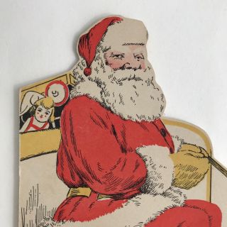 Vintage Mid Century Christmas Greeting Card Smiling Santa Claus Suit Toys