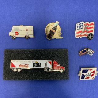 Set 6 Pins From 1996 Olympics Atlanta Coca - Cola Semi Panel Truck Track And Field
