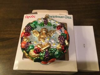 Spode Glass Christmas Ornament On The Tree Box Della Robbia Wreath Gold