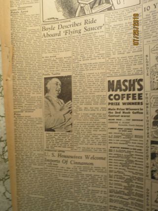 Ufo Flying Saucer Newspaper 1947 Boyle Describes Ride Aboard Ufo Pitcher Okla