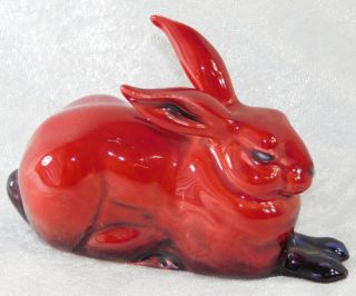 Atq Royal Doulton Charles Nook Sign Red Flambe Resting Rabbit Figurine 4 1/4 "
