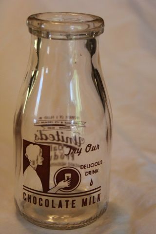 Vintage Uniteds Dairy Products Half Pint Chocolate Milk Bottle Chicago Heights