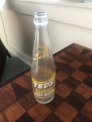 Vintage Teds’s Delicious Cream Root Beer Bottle Soda Pop Ted Williams Baseball