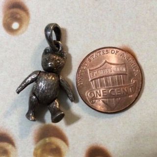 Vintage Sterling Textured Teddy Bear Articulated Moves Charm