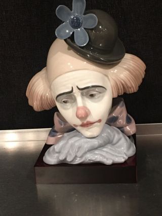 Lladro Large Porcelain Pensive Clown With Bowler Hat 5130 10.  5 " W/base