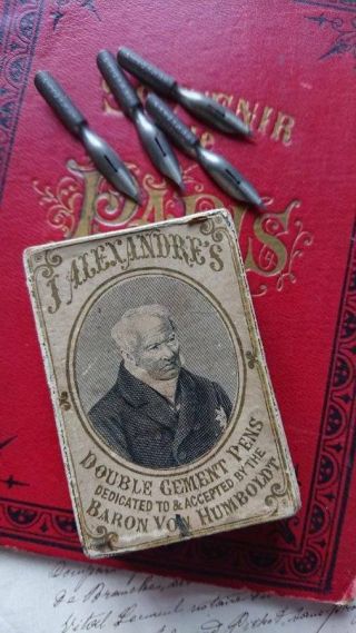 Rare Box Antique J.  Alexandres Baron Humboldt Pen Nibs 19th C Plumes
