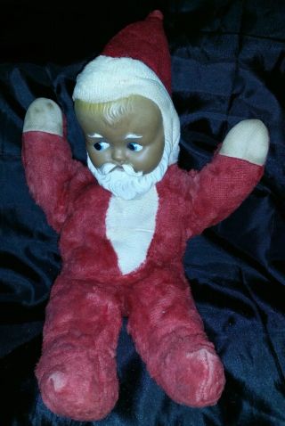 Vintage 1955 Knickerbocker Baby Santa Rubber Face Plush African - American Doll