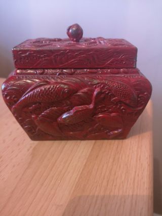 Rare Antique Chinese/Japanese Dragon/Koi Carp Heavy Metal Tea Caddy. 3