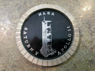 Vintage Plaque Emblem Or Coaster Metal Nasa Saturn V Rocket Apollo 11