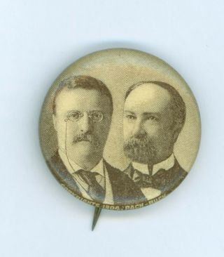 1904 President Theodore Roosevelt Fairbanks Campaign Jugate Pinback Button Sepia