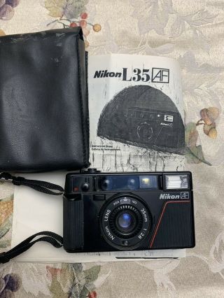 Vintage Nikon L35af2 One•touch 35mm Point And Shoot Film Camera -