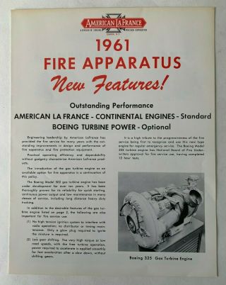 1961 American Lafrance Fire Apparatus Sales Brochure Color Illust.  Engine Truck