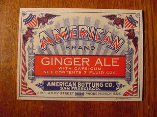 25 Soda Pop Bottle Label American Brand Ginger Ale San Francisco California