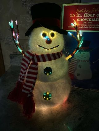 15 " Fiber Optic Snowman Top Hat Scarf Color Changing Christmas Holiday Living