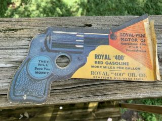 Vintage 1930 ' s Red Hat Royal 400 Red Gasoline Pistol Toy Gun Gas Station Sign 2
