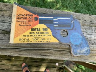 Vintage 1930 ' s Red Hat Royal 400 Red Gasoline Pistol Toy Gun Gas Station Sign 3