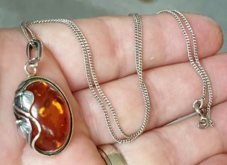 Vintage Art Nouveau Jewellery Ornate Real Amber Sterling Silver Dropper Necklace
