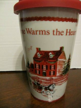 Fitz and Floyd “Home Warms the Heart” Ceramic Travel Mug Cup w/ Red Silicone Lid 3