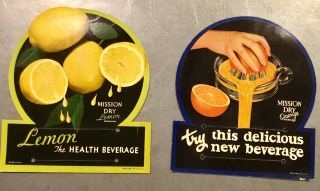 Vnt Mission Dry Cardboard Bottle Topper Orange Lemon Soda Pop Ad