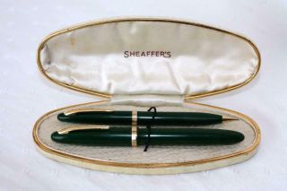 Restored Sheaffer Green Touchdown Admiral Fountain Pen Feather Tch Nib & Pencil
