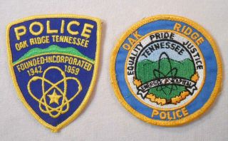 Two Vintage Police Patches - Oak Ridge,  Tn - Atomic Energy Symbol
