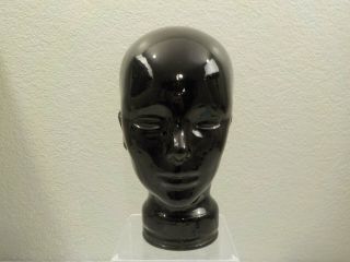 Black Glass Mannequin Head Hat Stand Wig Display 11 " Tall